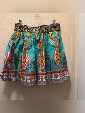 Boho Flying Tomato Patterned Mini Skirt with Embroidered Waistband